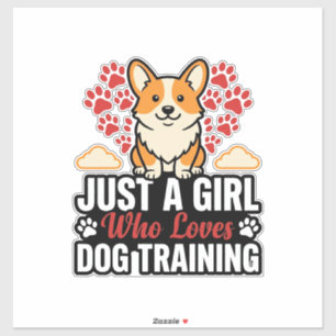 Dog Training Girl Corgi Vintage Vector Shirt Desig Sticker