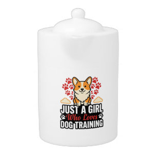 Dog Training Girl Corgi Vintage Vector Shirt Desig Teapot