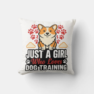 Dog Training Girl Corgi Vintage Vector Shirt Desig Throw Pillow