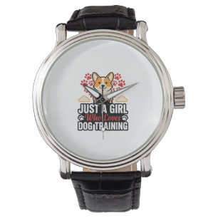 Dog Training Girl Corgi Vintage Vector Shirt Desig Watch