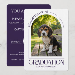 Dog Training School Pet Photo Purple Graduation  Announcement