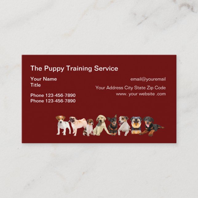 Dog Training Services Puppy Theme Business Card (Front)