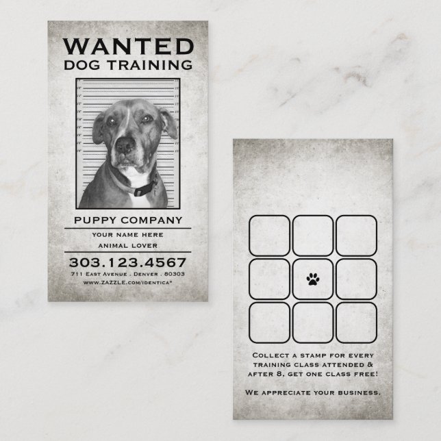 dog training wanted poster stamp card (Front/Back)