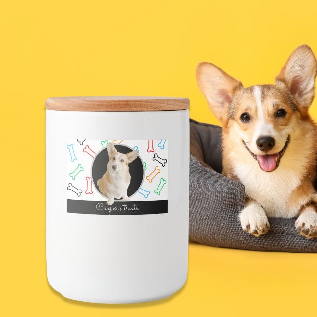 Dog treat illustrated cute bones with pet photo food label (Creator Uploaded)