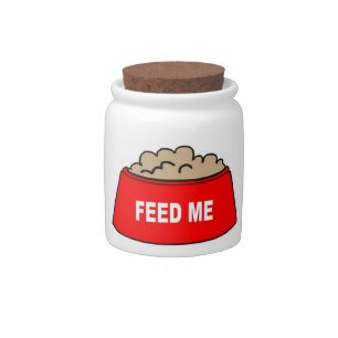 Dog Treat Jar Food Bowl Red Feed Me