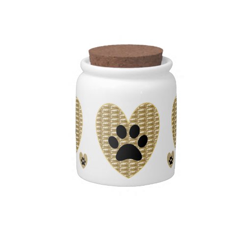 Dog Treat Jar Gold Ribbed Black Paw