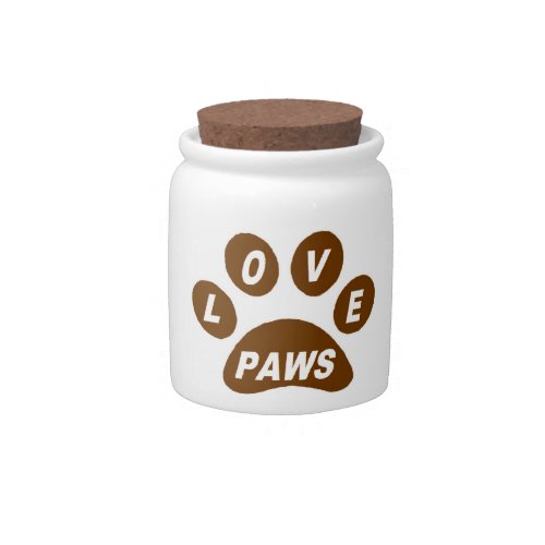 Dog Treat Jar Love Paws on Paws Brown