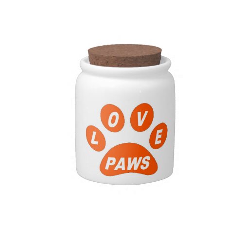 Dog Treat Jar Love Paws on Paws Orange