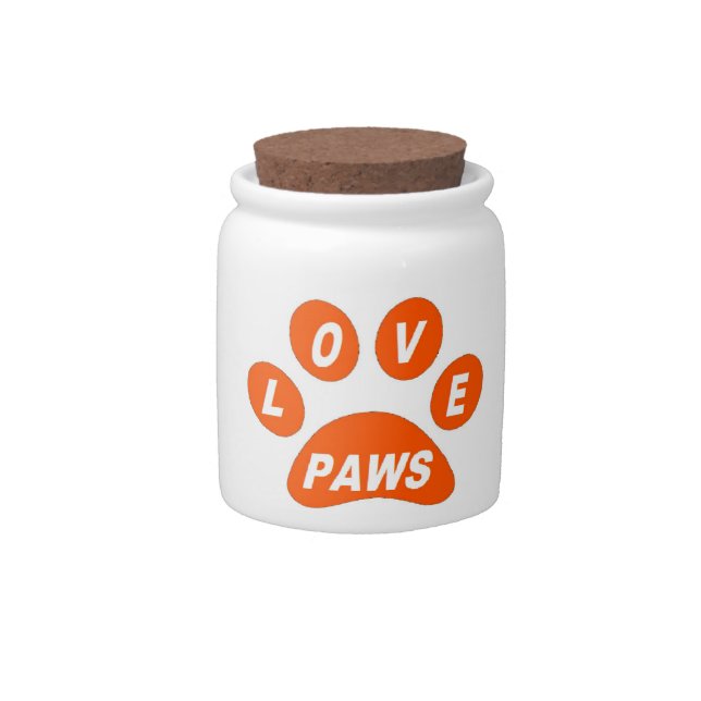 Dog Treat Jar Love Paws on Paws Orange (Front)
