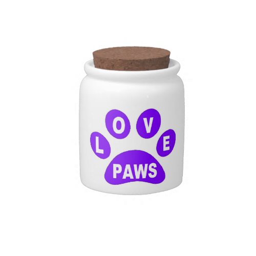 Dog Treat Jar Love Paws on Paws Purple