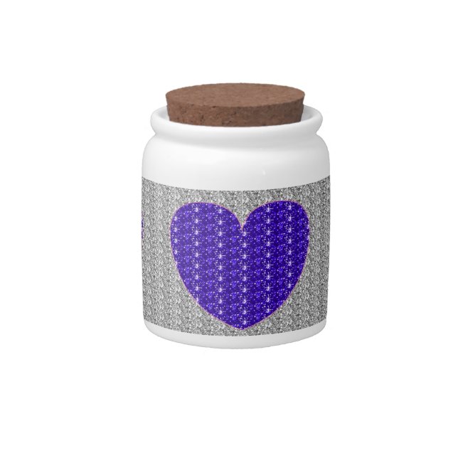 Dog Treat Jar Silver Purple Heart Glitter (Front)