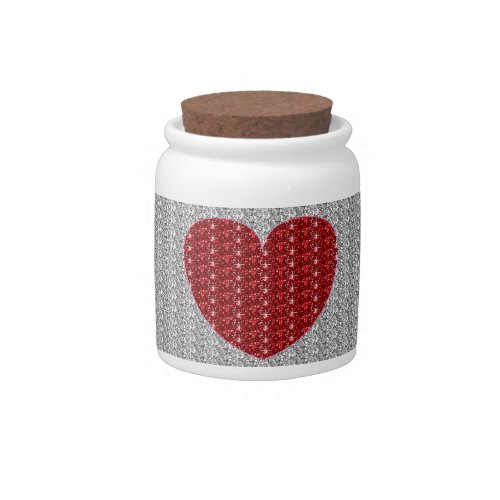 Dog Treat Jar Silver Red Heart Glitter