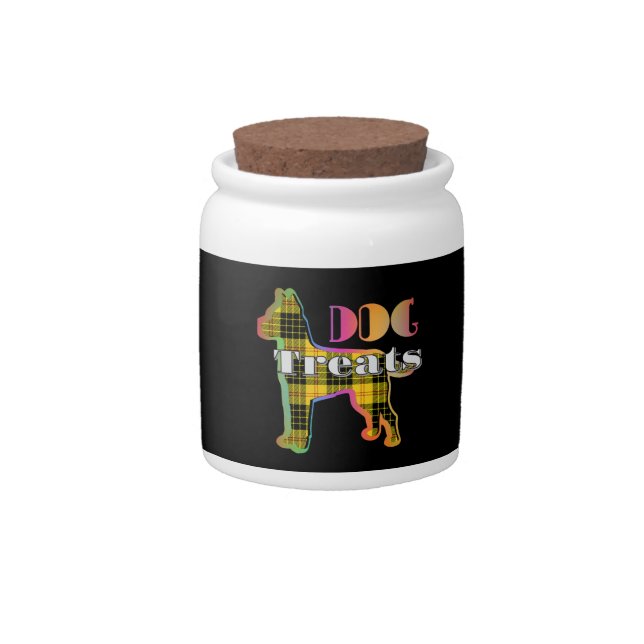 DOG TREATS Yellow Plaid Pet Dog Treat Jar  (Front)