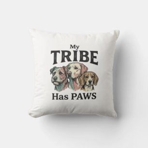 Dog Tribe Has Paws Vintage Engraving Design_1 Throw Pillow
