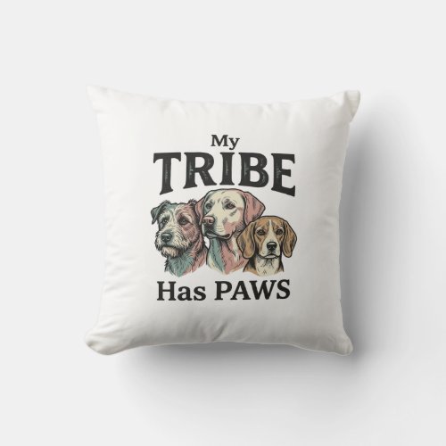 Dog Tribe Has Paws Vintage Engraving Design_1 Throw Pillow