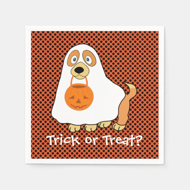 Dog Trick or Treat Cocktail Paper Napkins (Front)