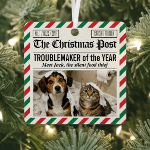 Dog Troublemaker Of The Year Christmas Newspaper Metal Ornament