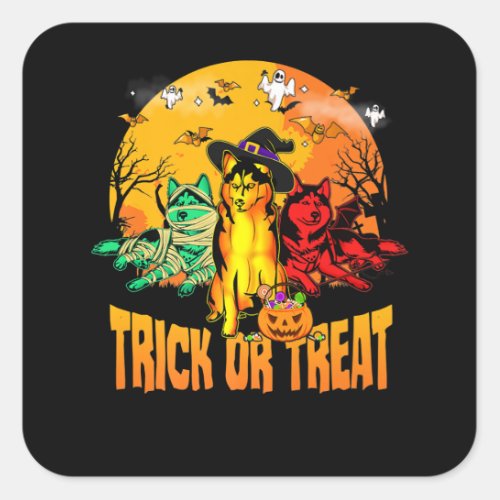 Dog Ttrick Or Treat Siberian Husky Halloween Gift Square Sticker