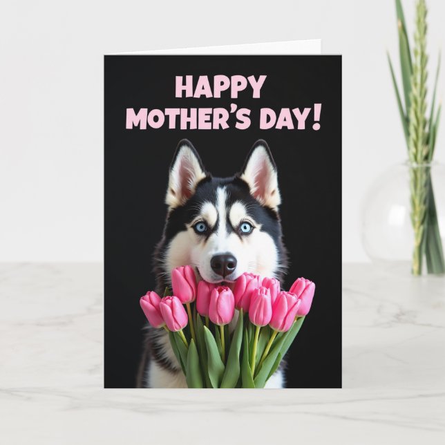 Dog Tulips Mothers Day Card (Front)
