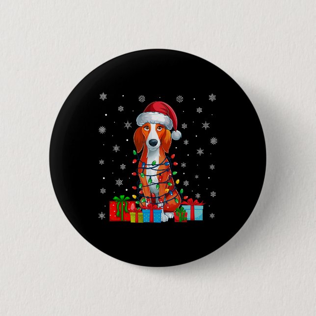 Dog Ugly Xmas Lights Santa American Foxhound Dog C Button (Front)