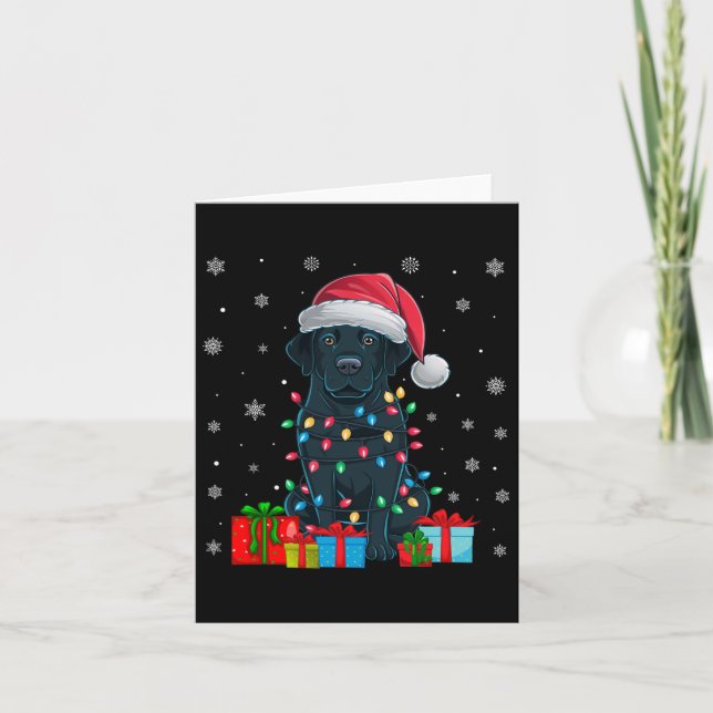 Dog Ugly Xmas Lights Santa Hat Black Labrador Dog  Card (Front)