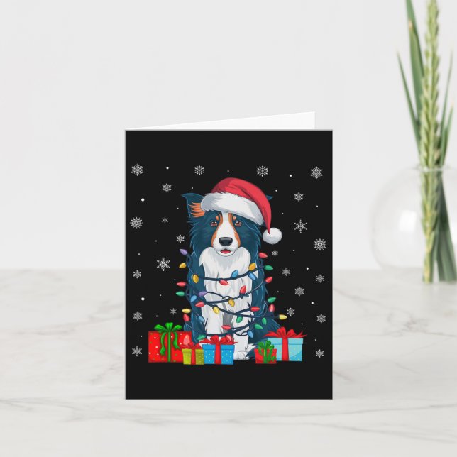 Dog Ugly Xmas Lights Santa Hat Border Collie Dog C Card (Front)