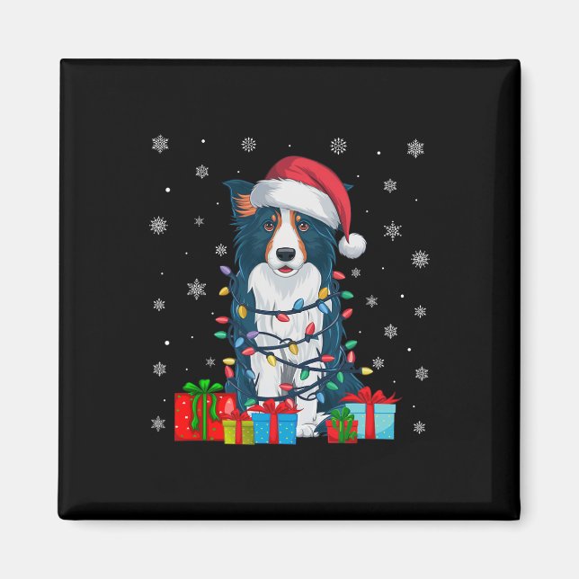 Dog Ugly Xmas Lights Santa Hat Border Collie Dog C Magnet (Front)