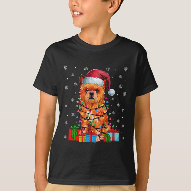 Dog Ugly Xmas Lights Santa Hat Brussels Griffon Ch T-Shirt (Front)