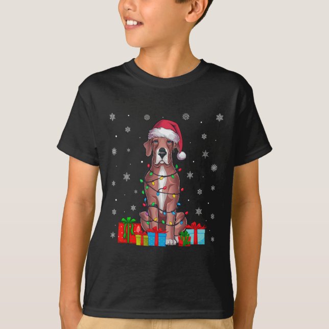 Dog Ugly Xmas Lights Santa Hat Great Dane Dog Chri T-Shirt (Front)