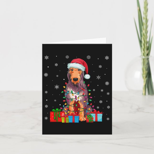 Dog Ugly Xmas Lights Santa Hat Irish Wolfhound Dog Card (Front)