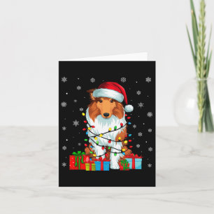 Dog Ugly Xmas Lights Santa Hat Rough Collie Dog Ch Card