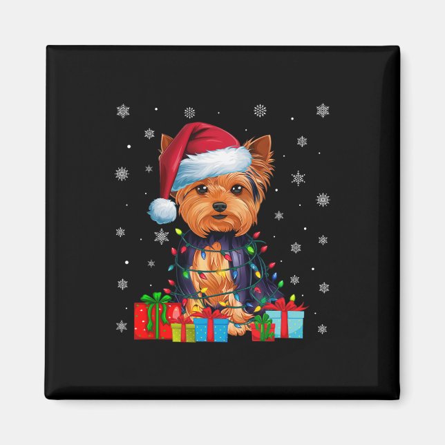 Dog Ugly Xmas Lights Santa Hat Yorkshire Terrier C Magnet (Front)