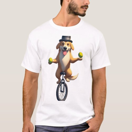 Dog Unicycle Juggling Tennis Balls T_Shirt