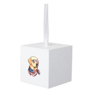 Dog Usa Flag Sunglasses Bandana Cube Ornament