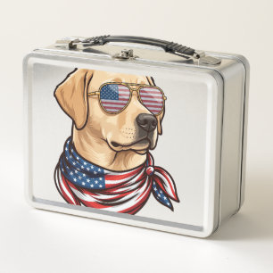 Dog Usa Flag Sunglasses Bandana Metal Lunch Box