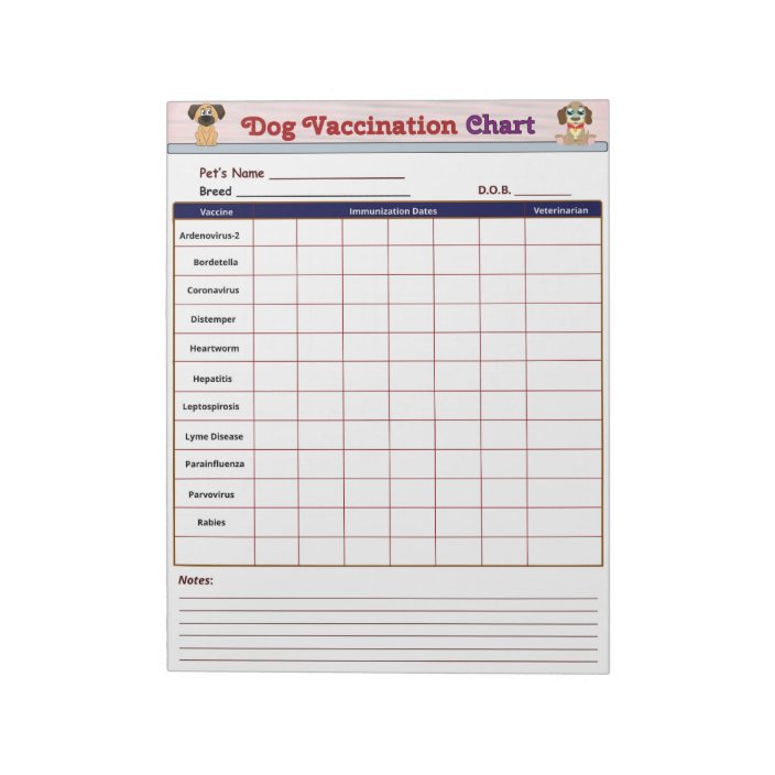 Dog Vaccination Chart Notepad