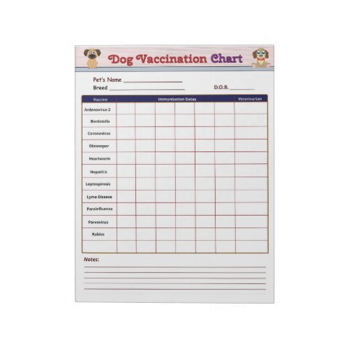 Dog Vaccination Chart Notepad