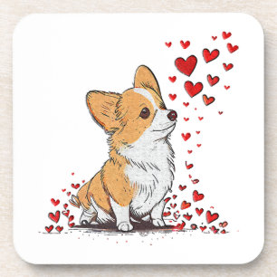 Dog Valentine Cute Corgi Valentine s Day Beverage Coaster
