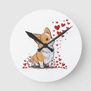 Dog Valentine Cute Corgi Valentine s Day Round Clock