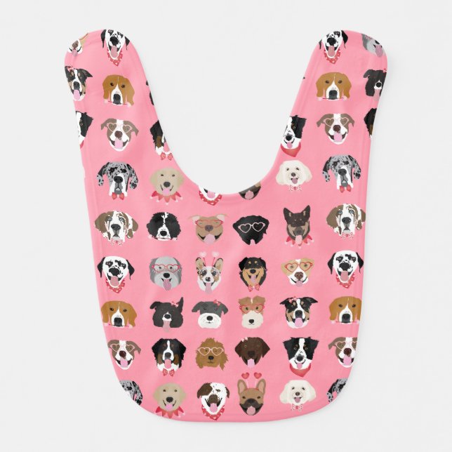 Dog Valentine Face Pattern Baby Bib (Front)
