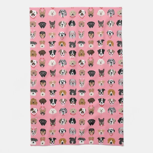 Dog Valentine Face Pattern Kitchen Towel