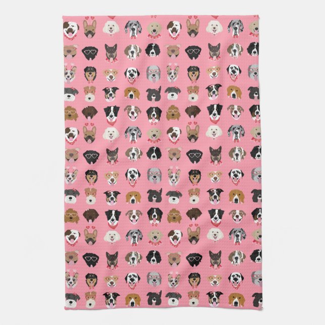 Dog Valentine Face Pattern Kitchen Towel (Vertical)