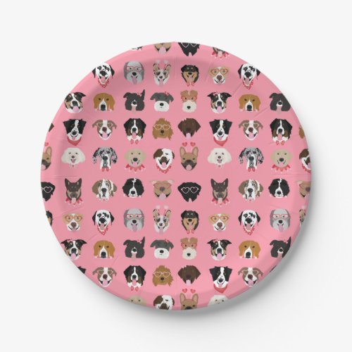 Dog Valentine Face Pattern Paper Plates