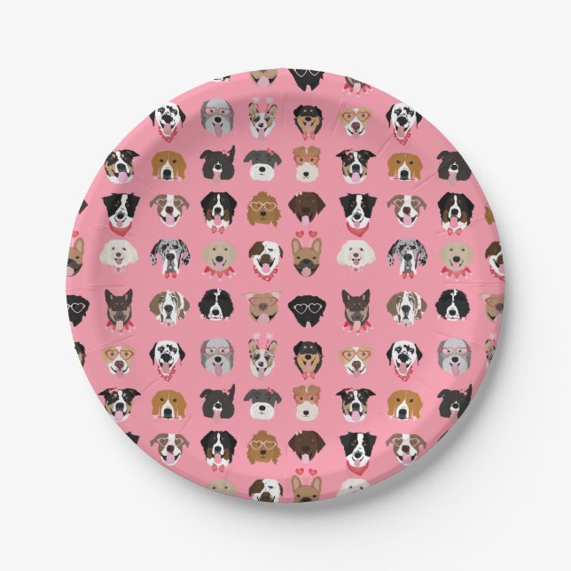 Dog Valentine Face Pattern Paper Plates (Front)