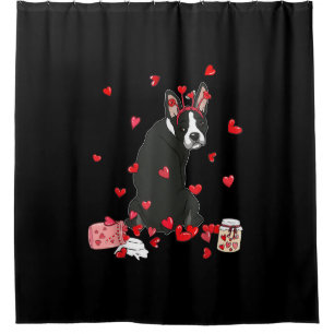 Dog Valentine Gift Cute Boston Terrier Valentines Shower Curtain