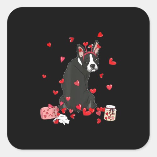 Dog Valentine Gift Cute Boston Terrier Valentines Square Sticker