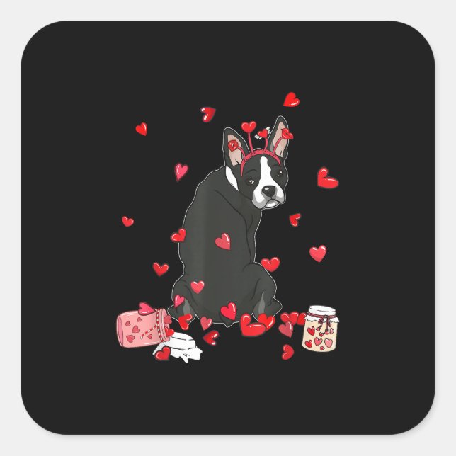 Dog Valentine Gift Cute Boston Terrier Valentines Square Sticker (Front)