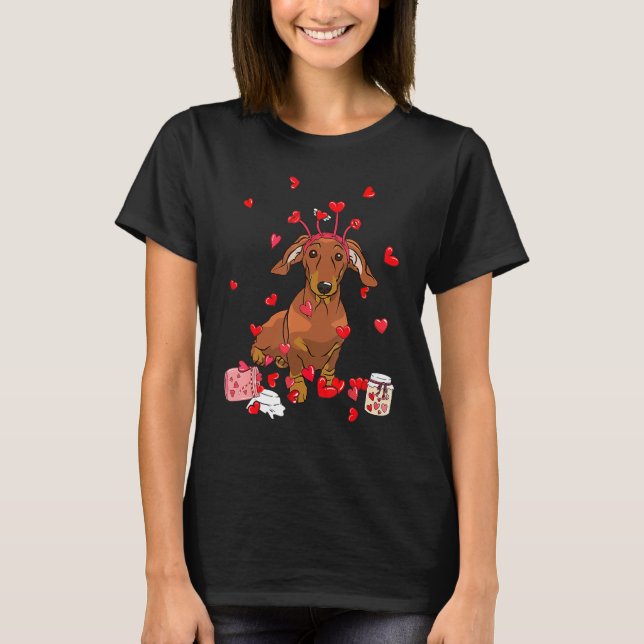 Dog Valentine Gift Cute Dachshund Valentine's Day T-Shirt (Front)