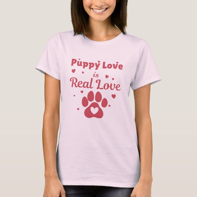 Dog Valentine Gift with Cute Puppy Love Paw Art T-Shirt (Front)