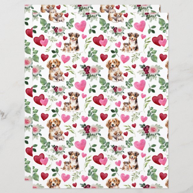 Dog Valentines Scrapbook Paper (Front/Back)